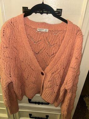 Arizona Jean Company Peach Open-Knit V-Neck Cardigan
